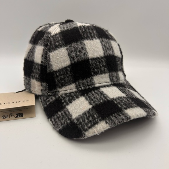 Allsaints Black/White Tweed Check Plaid  Adjustable Baseball Cap Authentic NWT